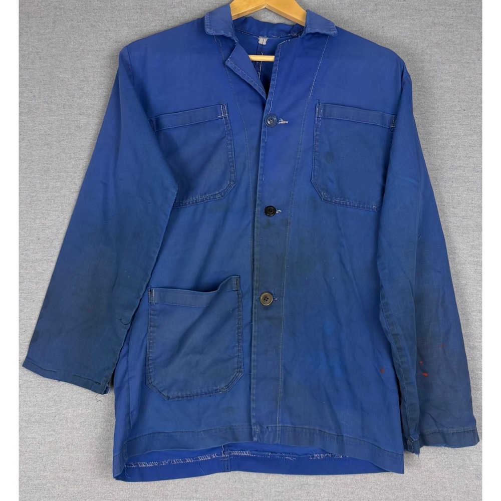 Vintage French Chore Jacket Blue Cotton Twill Workwear Bleu De Travail Medium
